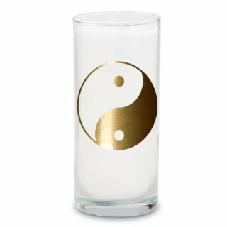 Bílá svíčka se zlatým symbolem Jin Jang